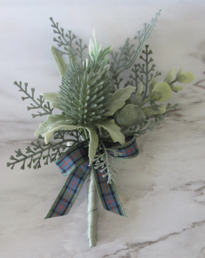 Sage Green buttonhole, Scottish Thistle Butttonhole